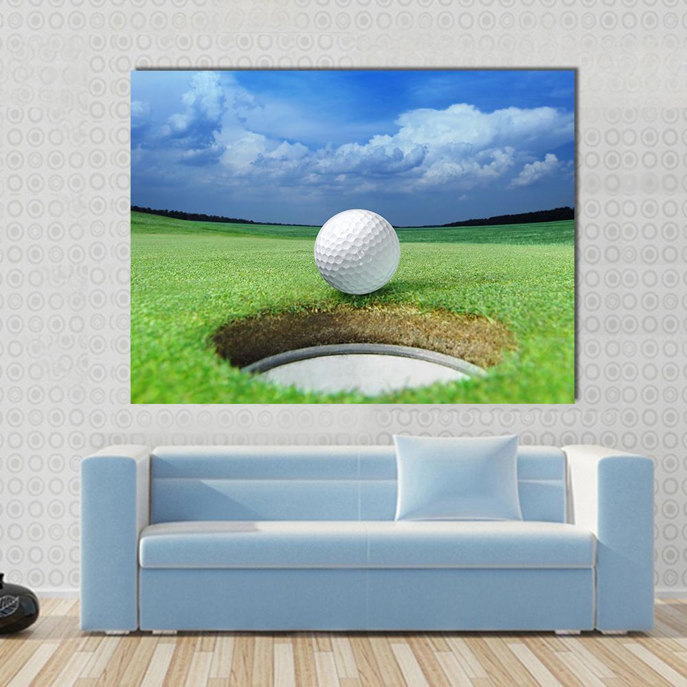 Golf Ball In Course Canvas Wall Art-1 Piece-Gallery Wrap-48" x 32"-Tiaracle