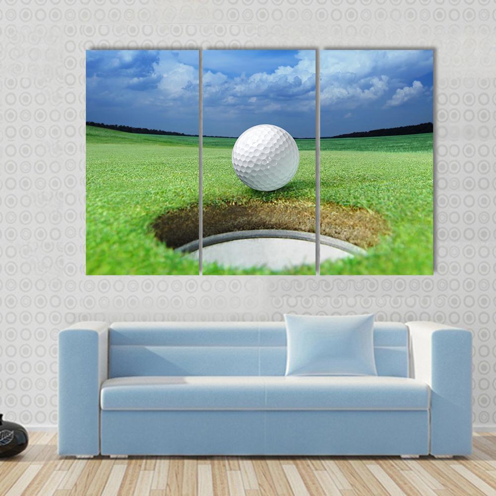 Golf Ball In Course Canvas Wall Art-3 Horizontal-Gallery Wrap-37" x 24"-Tiaracle