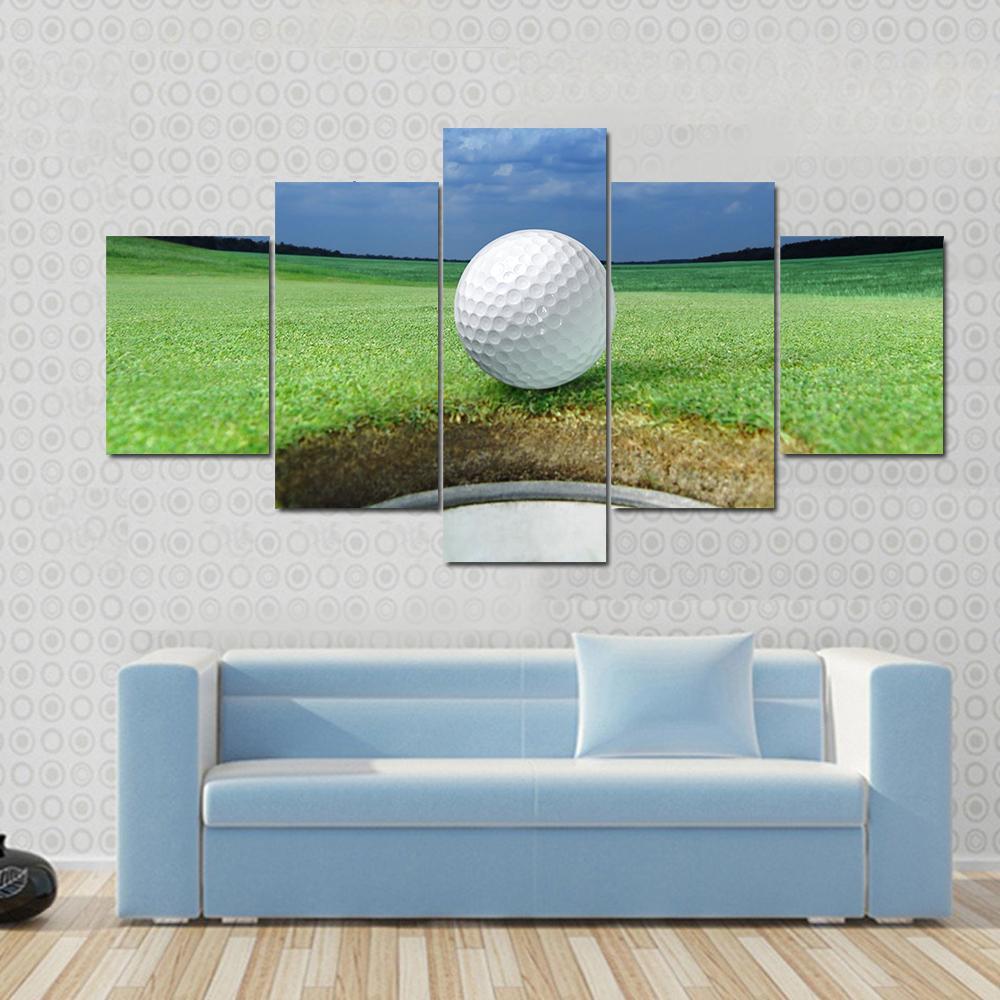 Golf Ball In Course Canvas Wall Art-5 Star-Gallery Wrap-62" x 32"-Tiaracle