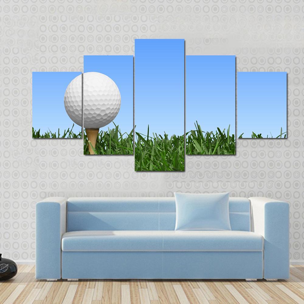 Golf Ball In Grass Canvas Wall Art-5 Star-Gallery Wrap-62" x 32"-Tiaracle