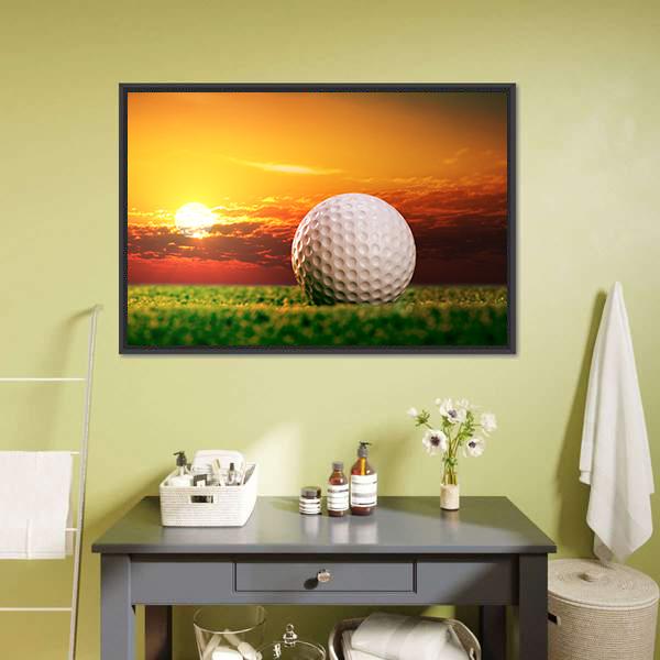 Golf Ball In Sunset Canvas Wall Art-1 Piece-Floating Frame-24" x 16"-Tiaracle