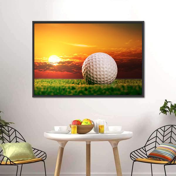 Golf Ball In Sunset Canvas Wall Art-3 Horizontal-Gallery Wrap-25" x 16"-Tiaracle