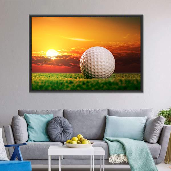 Golf Ball In Sunset Canvas Wall Art-3 Horizontal-Gallery Wrap-25" x 16"-Tiaracle