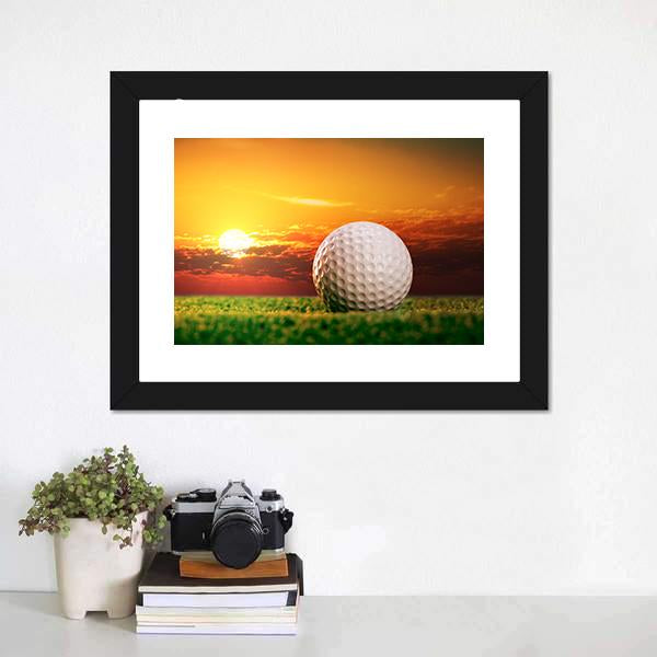 Golf Ball In Sunset Canvas Wall Art-1 Piece-Framed Print-20" x 16"-Tiaracle