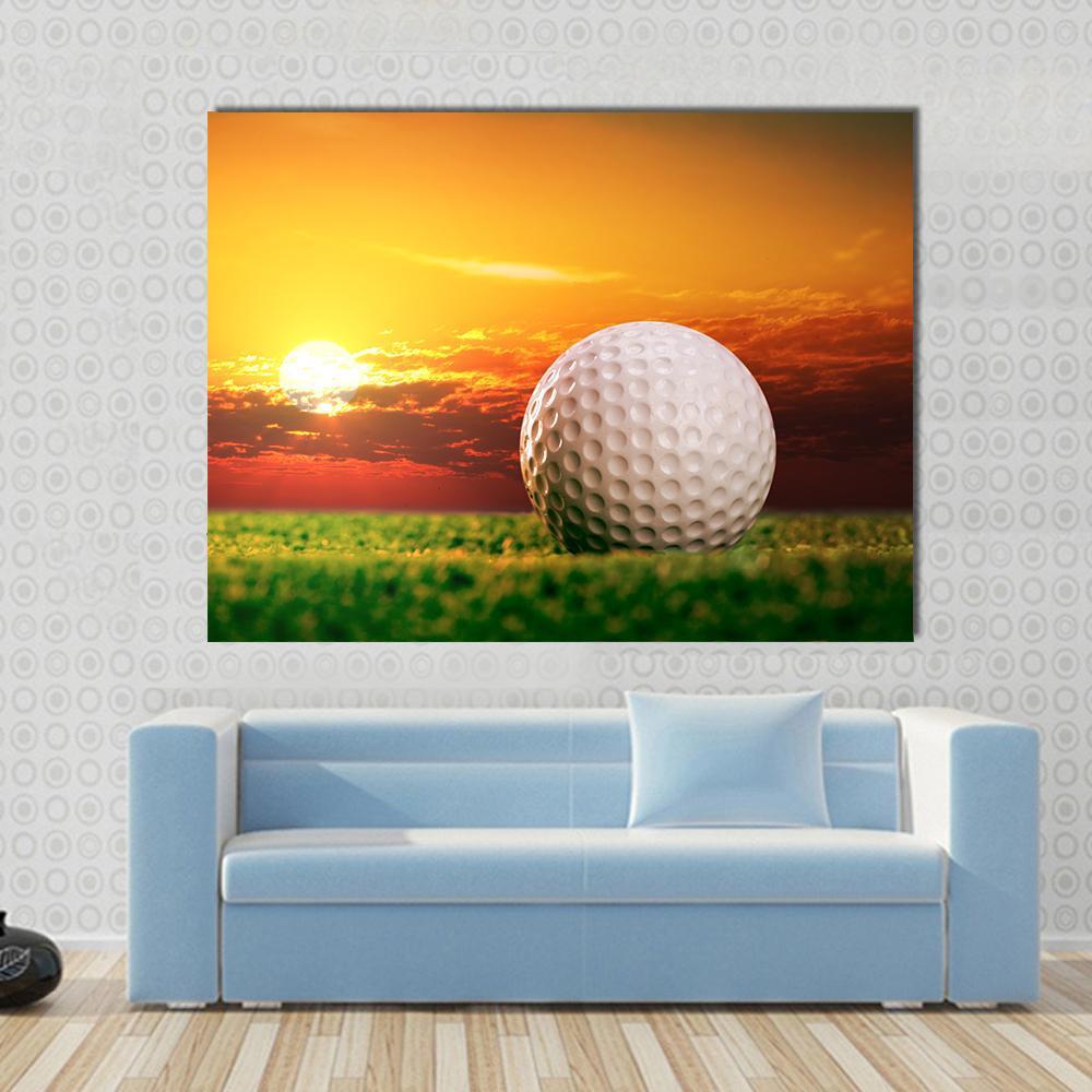 Golf Ball In Sunset Canvas Wall Art-1 Piece-Gallery Wrap-48" x 32"-Tiaracle