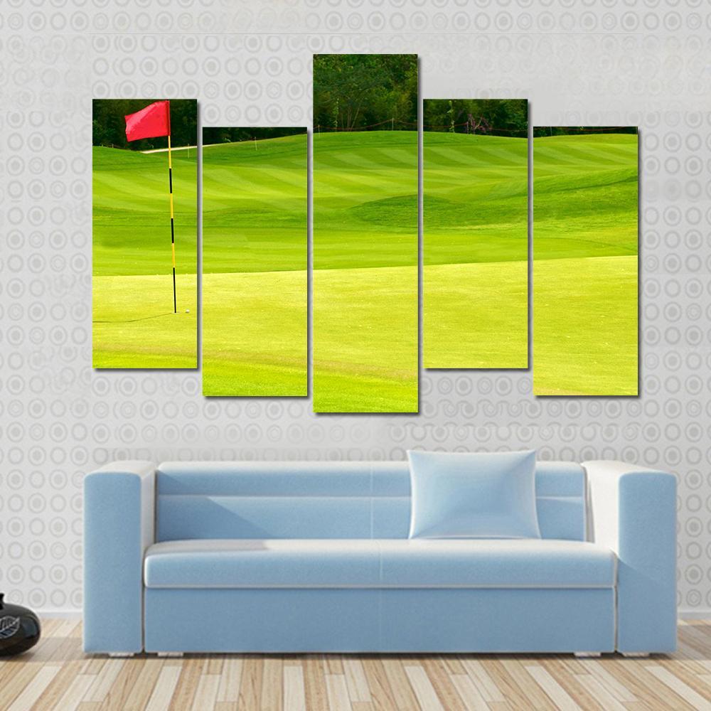 Golf Ball Near Hole Canvas Wall Art-5 Pop-Gallery Wrap-47" x 32"-Tiaracle