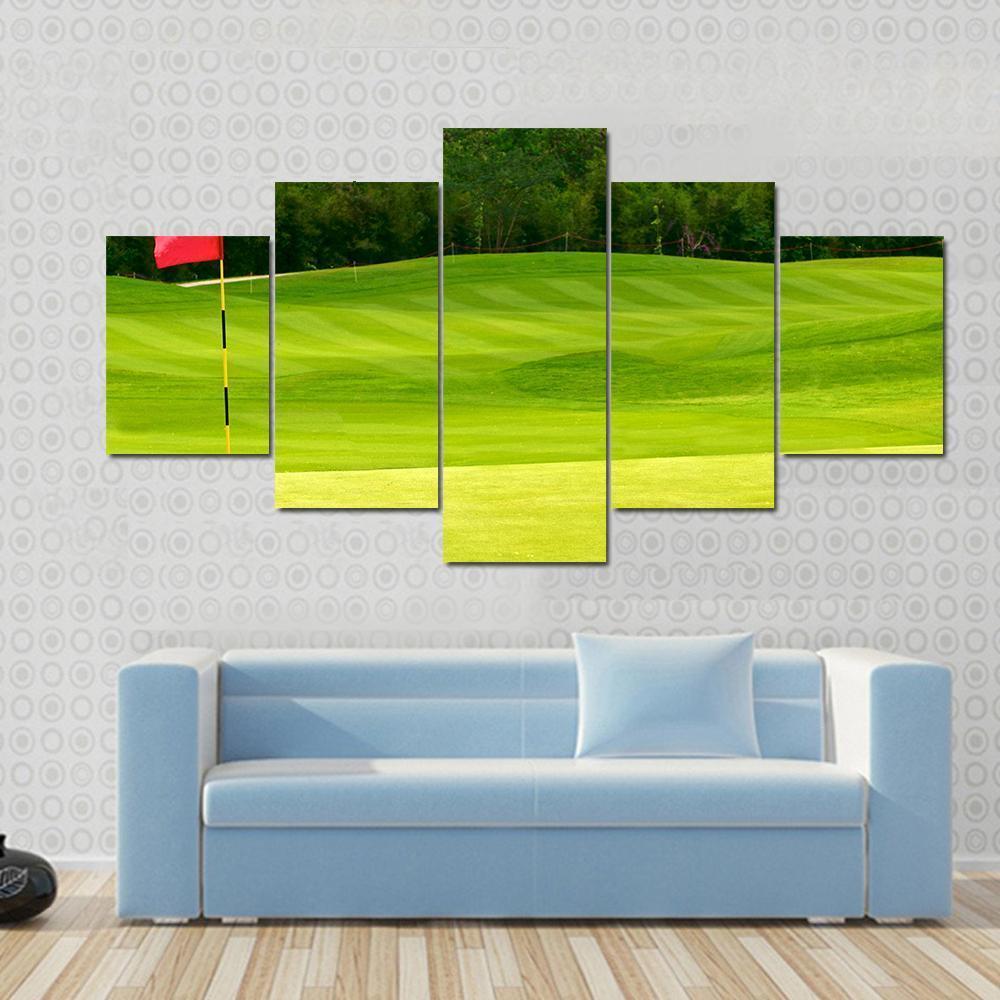 Golf Ball Near Hole Canvas Wall Art-5 Star-Gallery Wrap-62" x 32"-Tiaracle