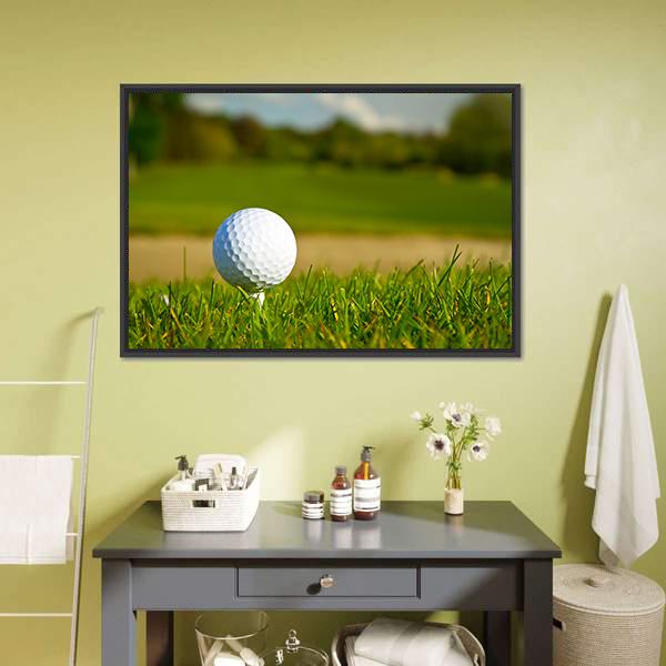 Golf Ball On Beautiful Course Canvas Wall Art-1 Piece-Floating Frame-24" x 16"-Tiaracle