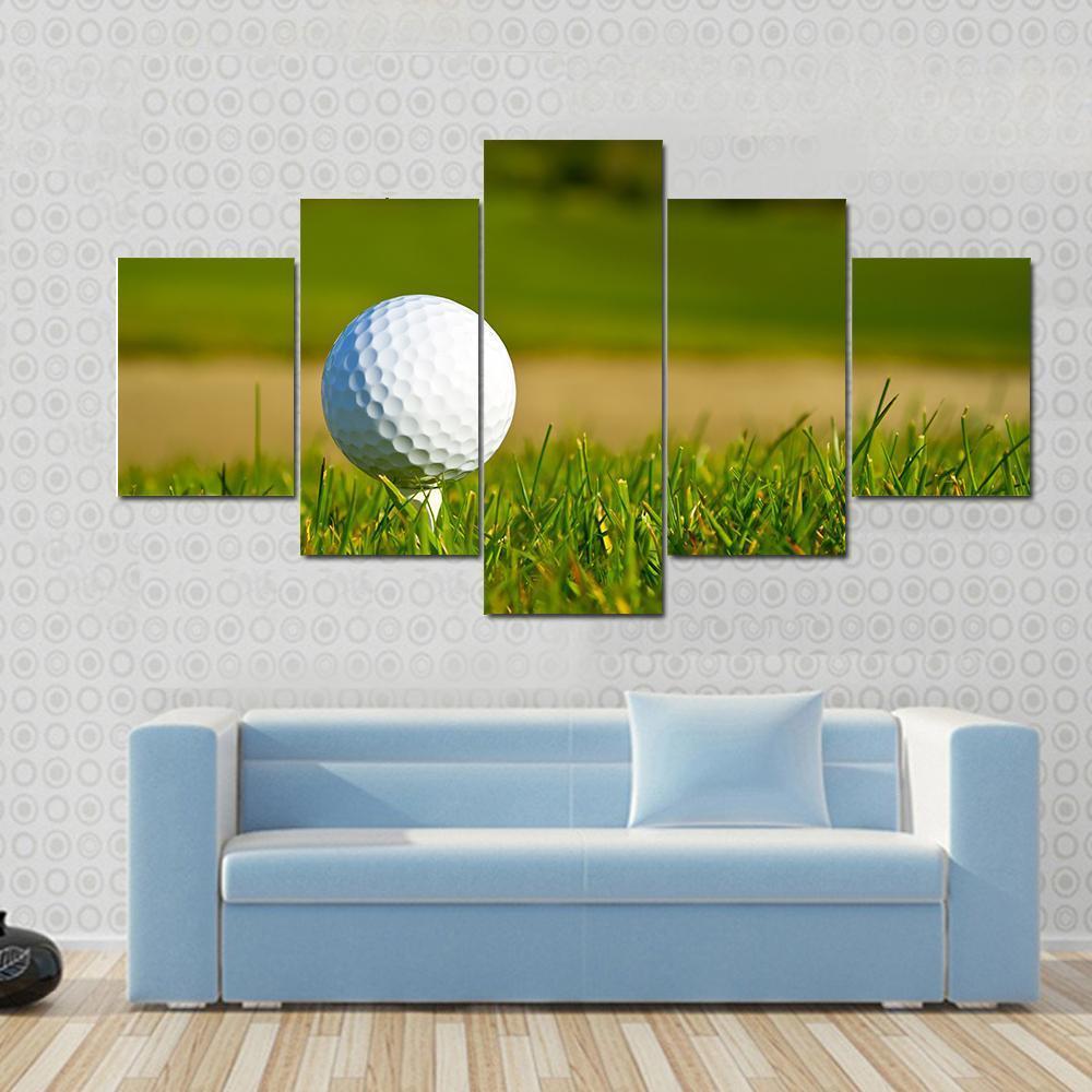 Golf Ball On Beautiful Course Canvas Wall Art-5 Star-Gallery Wrap-62" x 32"-Tiaracle