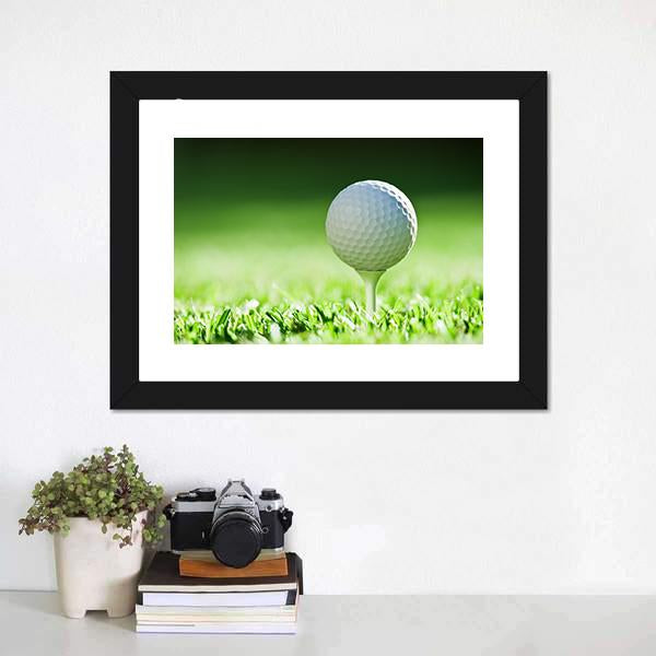 Golf Ball On Green Grass Canvas Wall Art-1 Piece-Framed Print-20" x 16"-Tiaracle