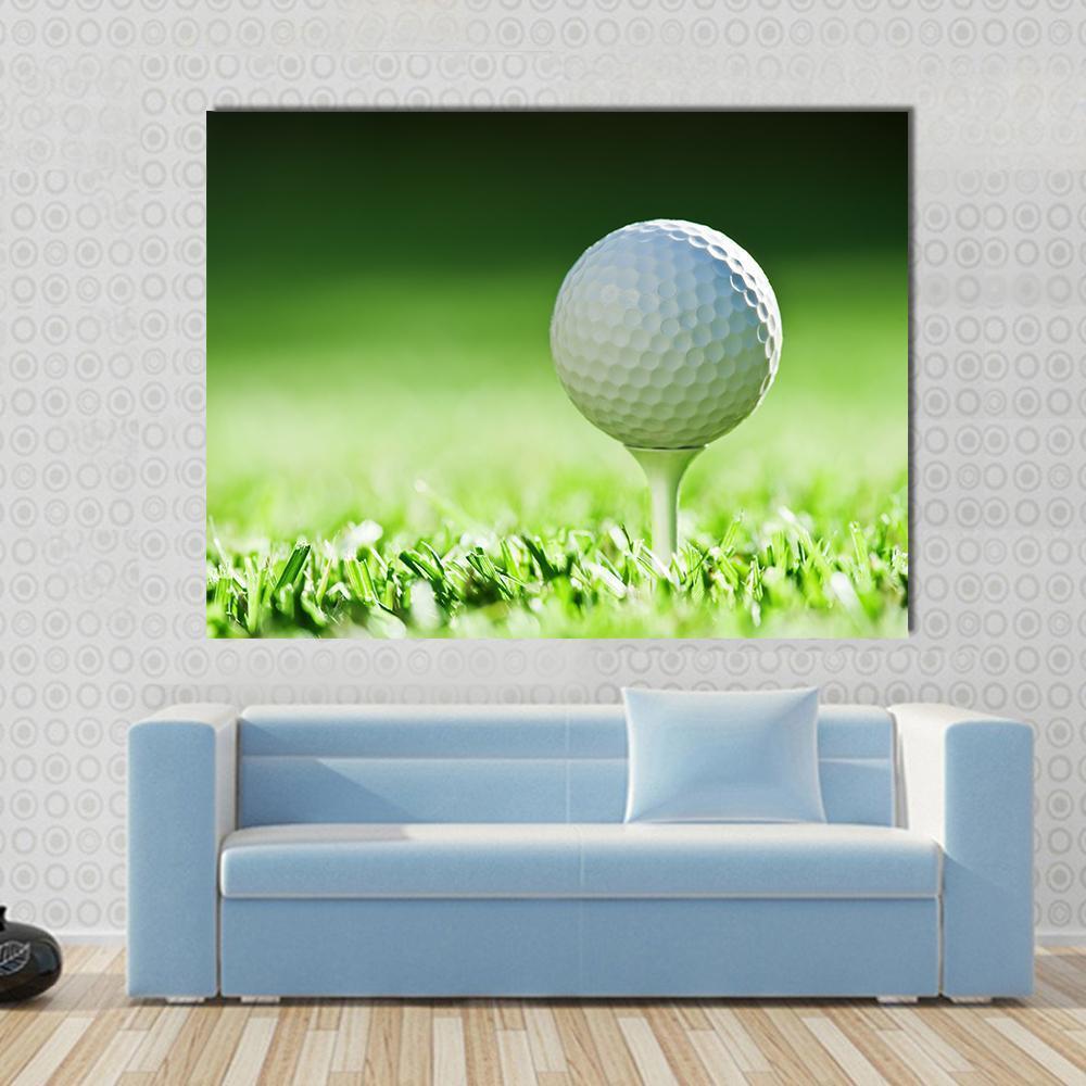 Golf Ball On Green Grass Canvas Wall Art-1 Piece-Gallery Wrap-48" x 32"-Tiaracle