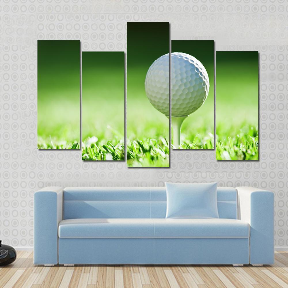 Golf Ball On Green Grass Canvas Wall Art-5 Pop-Gallery Wrap-47" x 32"-Tiaracle