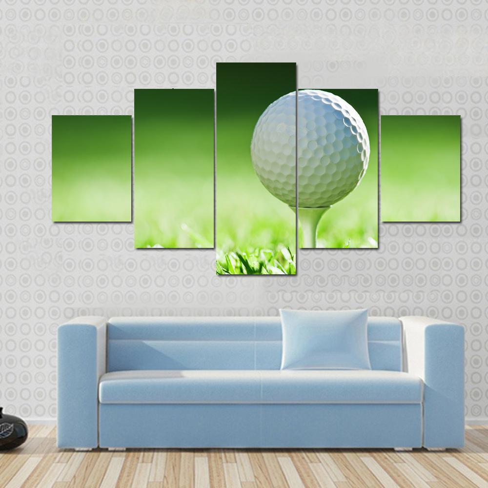 Golf Ball On Green Grass Canvas Wall Art-5 Star-Gallery Wrap-62" x 32"-Tiaracle