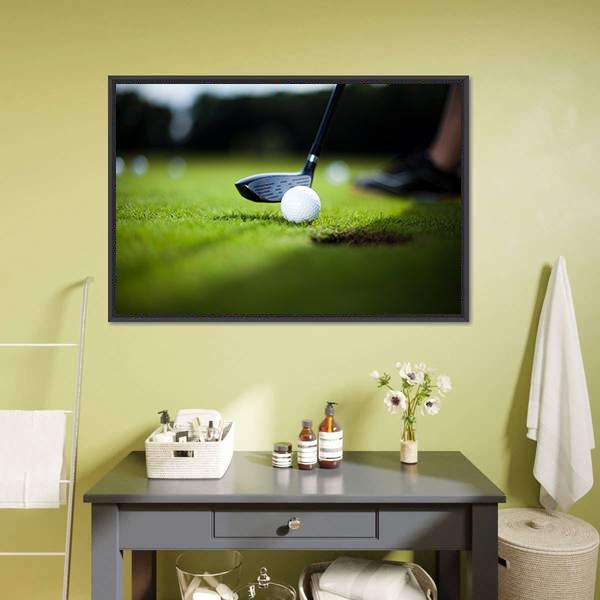 Golf Ball On Green Meadow Canvas Wall Art-1 Piece-Floating Frame-24" x 16"-Tiaracle