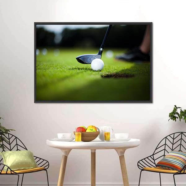 Golf Ball On Green Meadow Canvas Wall Art-3 Horizontal-Gallery Wrap-25" x 16"-Tiaracle