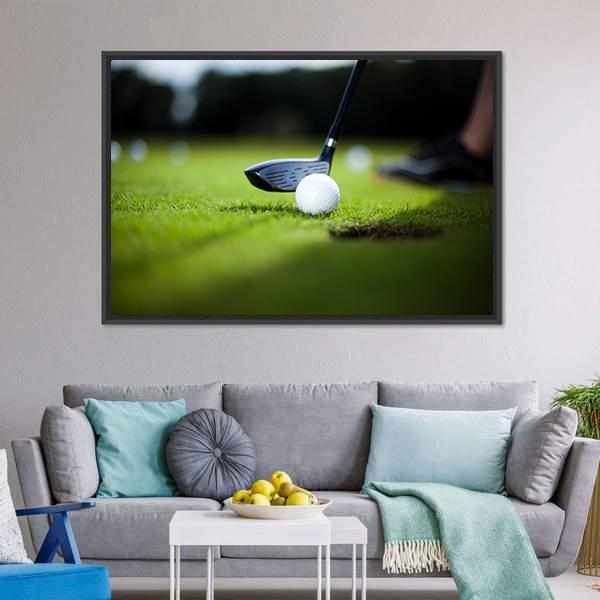 Golf Ball On Green Meadow Canvas Wall Art-3 Horizontal-Gallery Wrap-25" x 16"-Tiaracle