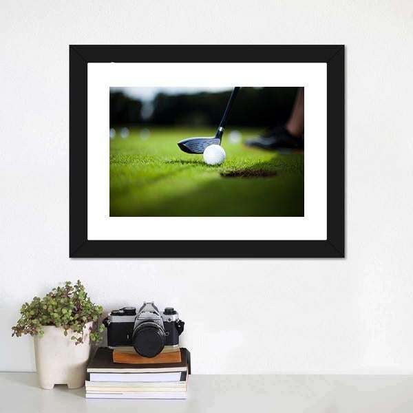 Golf Ball On Green Meadow Canvas Wall Art-1 Piece-Framed Print-20" x 16"-Tiaracle