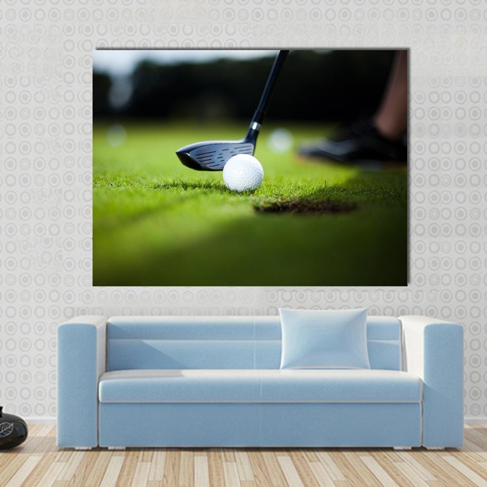 Golf Ball On Green Meadow Canvas Wall Art-1 Piece-Gallery Wrap-48" x 32"-Tiaracle