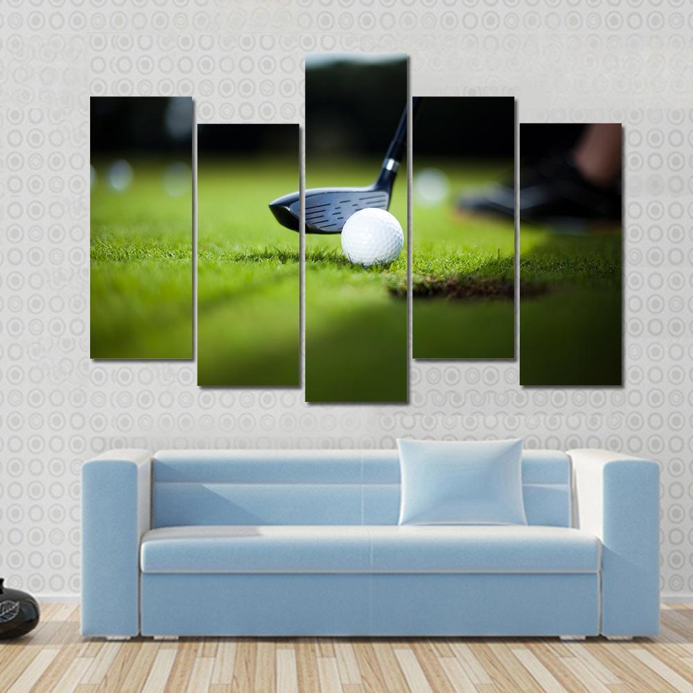 Golf Ball On Green Meadow Canvas Wall Art-5 Pop-Gallery Wrap-47" x 32"-Tiaracle