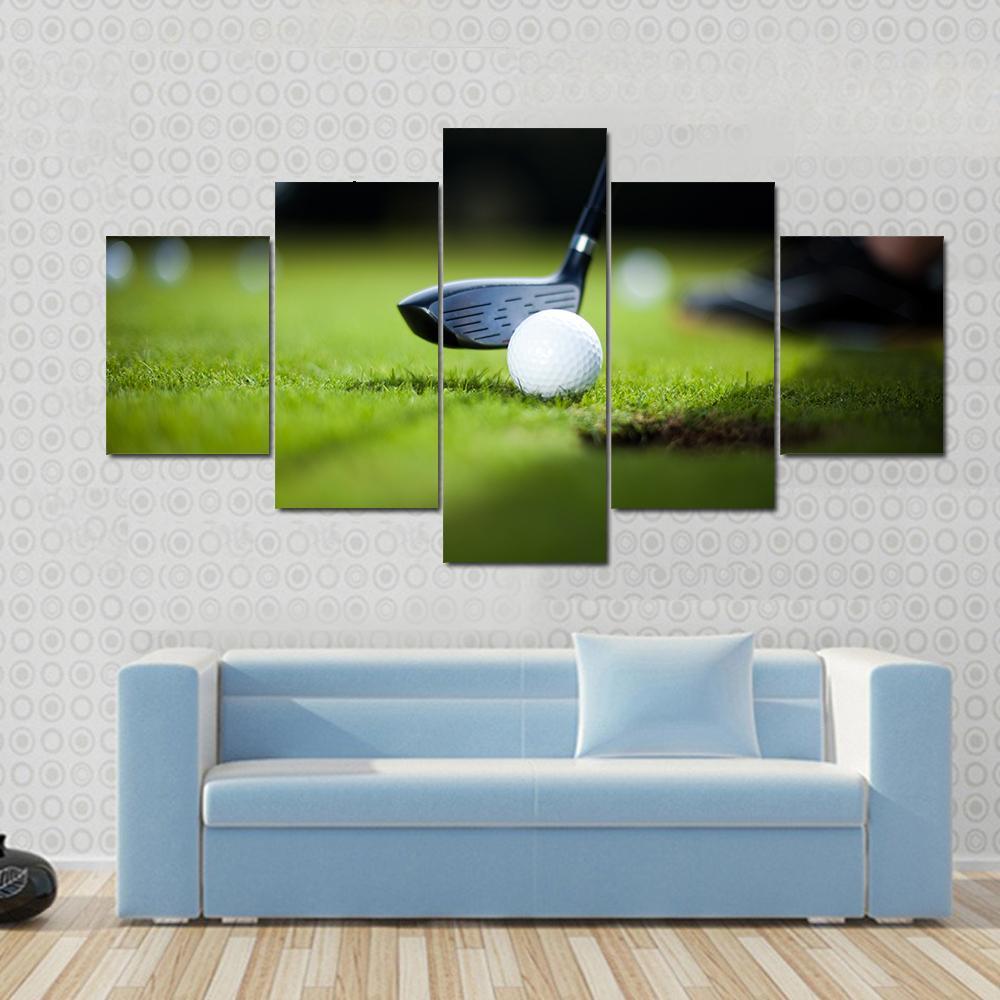 Golf Ball On Green Meadow Canvas Wall Art-5 Star-Gallery Wrap-62" x 32"-Tiaracle