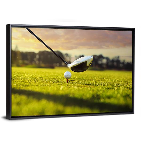 Golf Ball On Tee In Front Of Driver Canvas Wall Art-3 Horizontal-Gallery Wrap-25" x 16"-Tiaracle