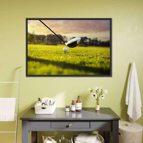 Golf Ball On Tee In Front Of Driver Canvas Wall Art-1 Piece-Floating Frame-24" x 16"-Tiaracle