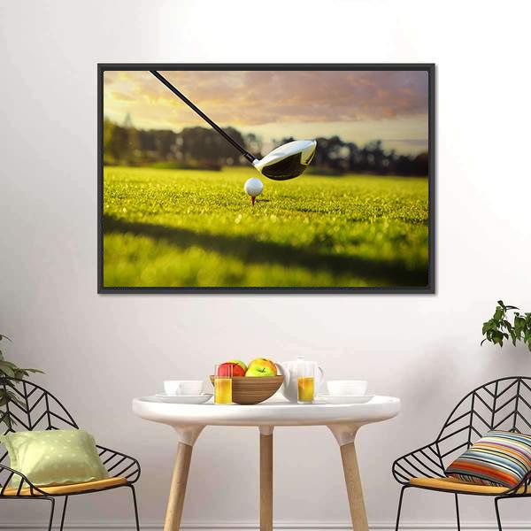 Golf Ball On Tee In Front Of Driver Canvas Wall Art-3 Horizontal-Gallery Wrap-25" x 16"-Tiaracle