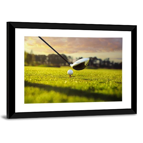 Golf Ball On Tee In Front Of Driver Canvas Wall Art-3 Horizontal-Gallery Wrap-25" x 16"-Tiaracle