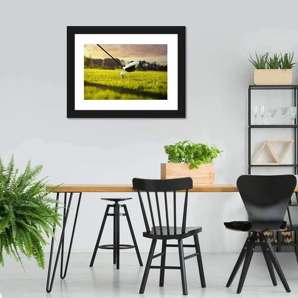 Golf Ball On Tee In Front Of Driver Canvas Wall Art-3 Horizontal-Gallery Wrap-25" x 16"-Tiaracle