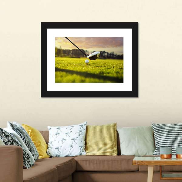 Golf Ball On Tee In Front Of Driver Canvas Wall Art-3 Horizontal-Gallery Wrap-25" x 16"-Tiaracle