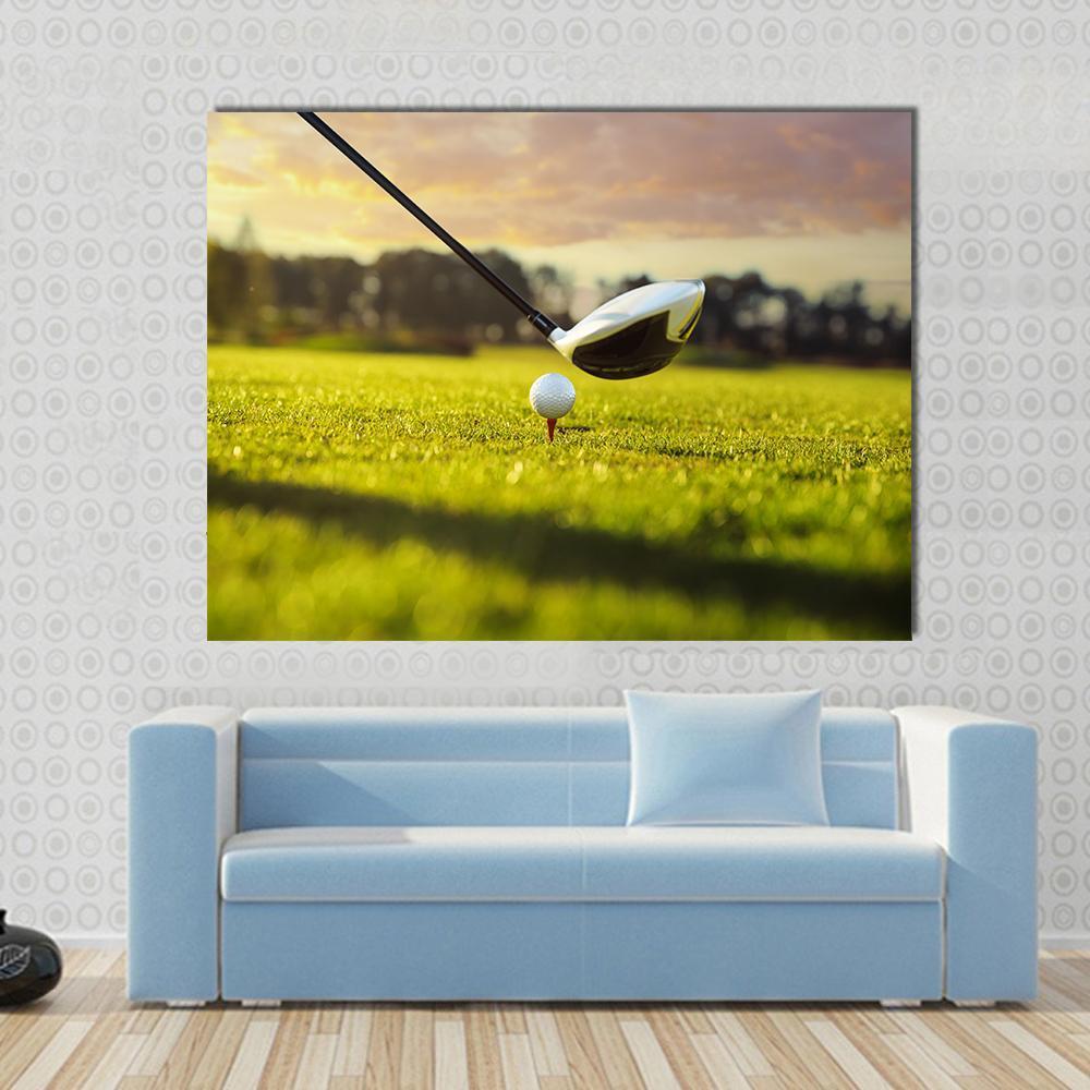 Golf Ball On Tee In Front Of Driver Canvas Wall Art-1 Piece-Gallery Wrap-48" x 32"-Tiaracle