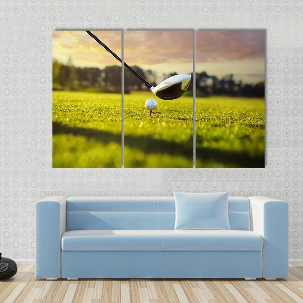 Golf Ball On Tee In Front Of Driver Canvas Wall Art-3 Horizontal-Gallery Wrap-37" x 24"-Tiaracle