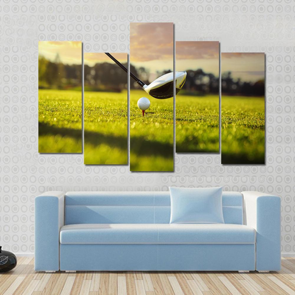 Golf Ball On Tee In Front Of Driver Canvas Wall Art-5 Pop-Gallery Wrap-47" x 32"-Tiaracle