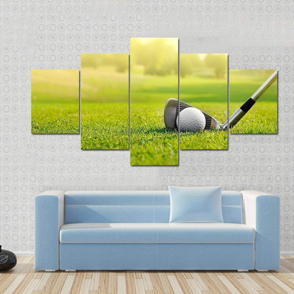 Golf Ball With Stick Canvas Wall Art-5 Star-Gallery Wrap-62" x 32"-Tiaracle