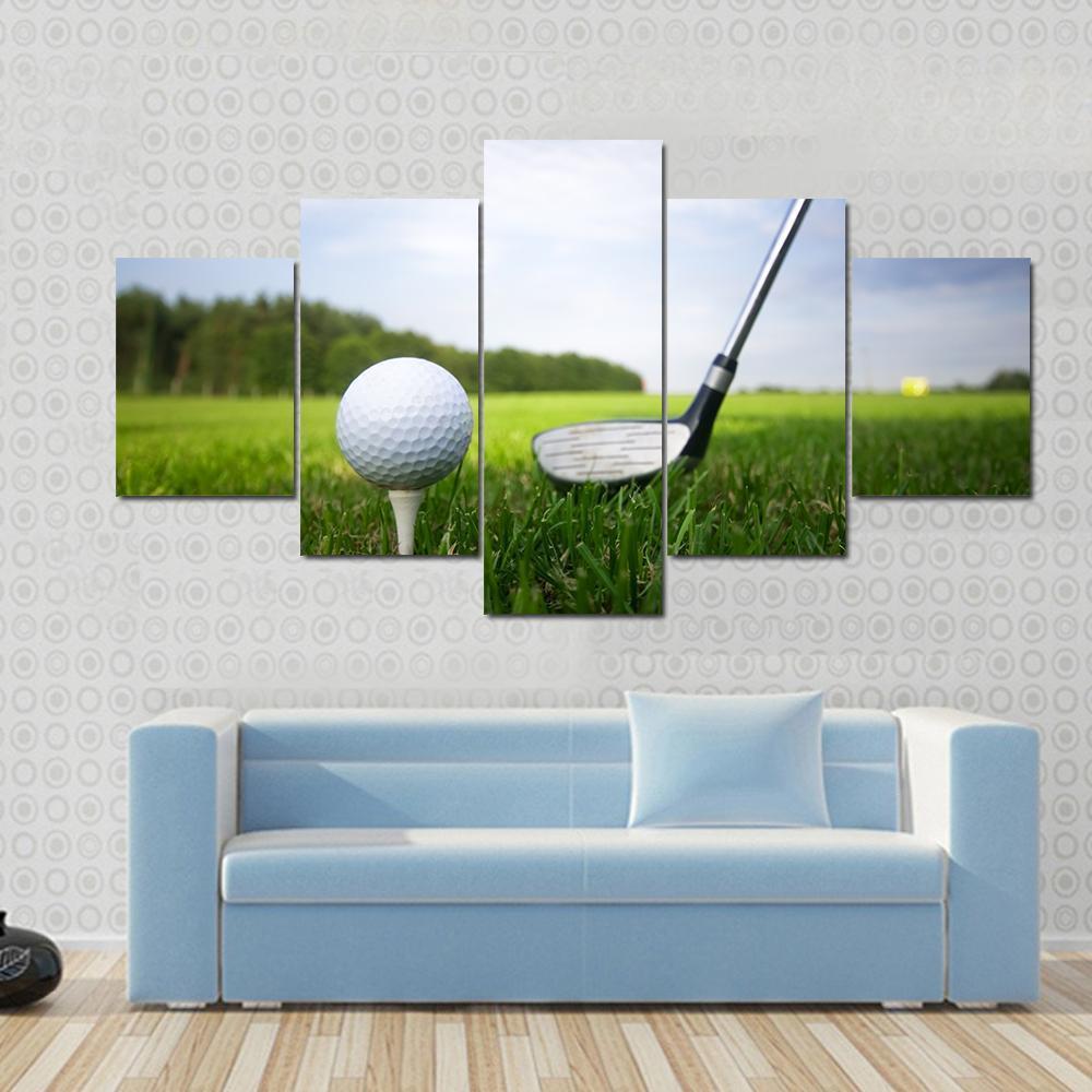 Golf Club And Ball Canvas Wall Art-5 Star-Gallery Wrap-62" x 32"-Tiaracle