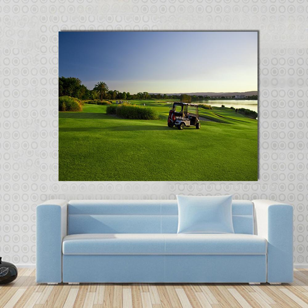 Golf Course & Buggies Canvas Wall Art-1 Piece-Gallery Wrap-48" x 32"-Tiaracle