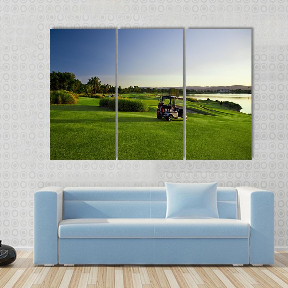 Golf Course & Buggies Canvas Wall Art-3 Horizontal-Gallery Wrap-37" x 24"-Tiaracle