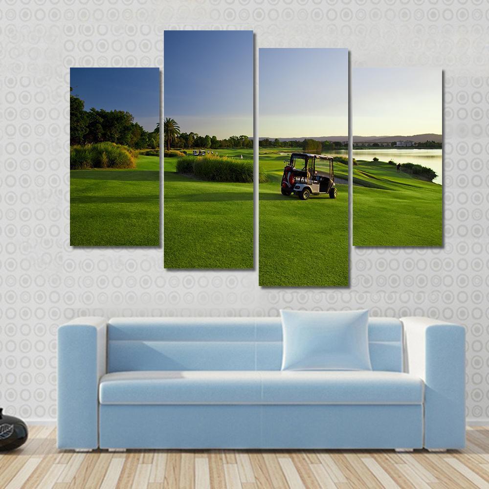 Golf Course & Buggies Canvas Wall Art-4 Pop-Gallery Wrap-50" x 32"-Tiaracle