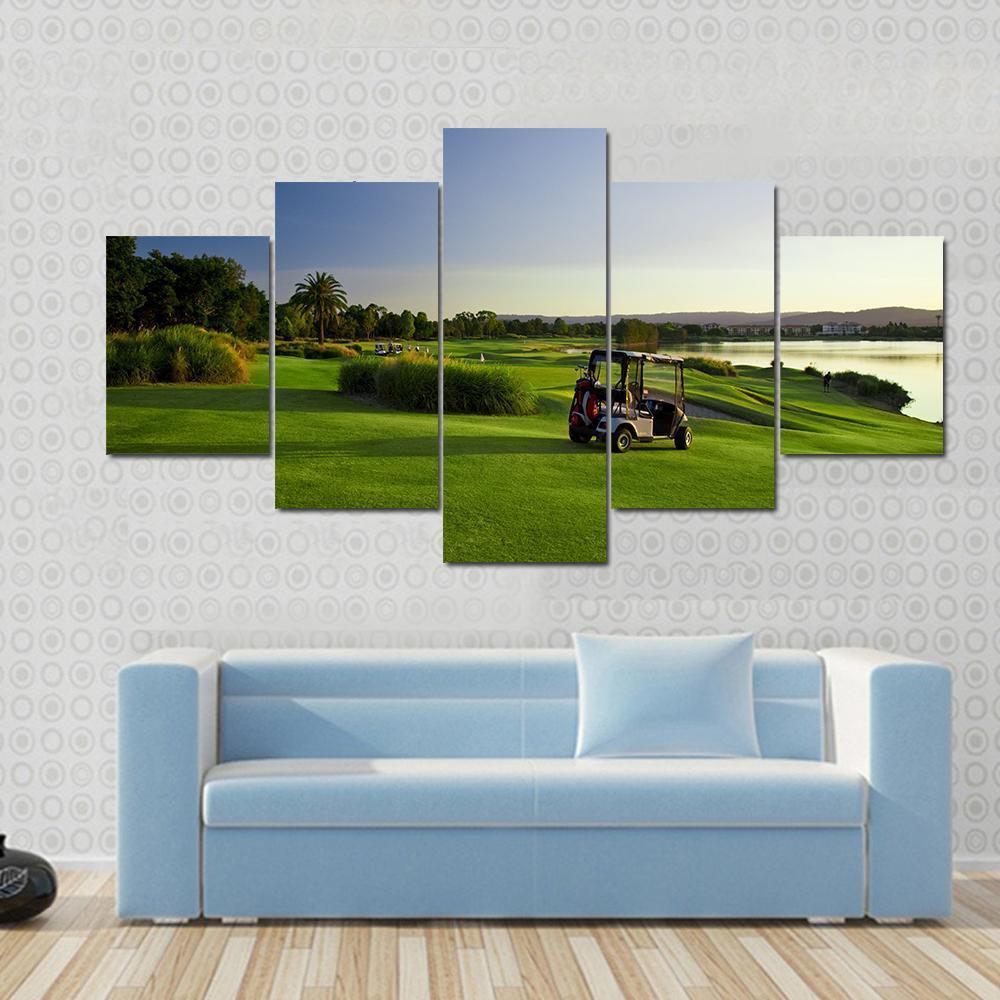 Golf Course & Buggies Canvas Wall Art-5 Star-Gallery Wrap-62" x 32"-Tiaracle