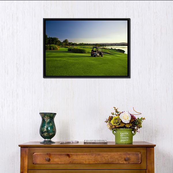 Golf Course & Buggies Canvas Wall Art-1 Piece-Floating Frame-24" x 16"-Tiaracle