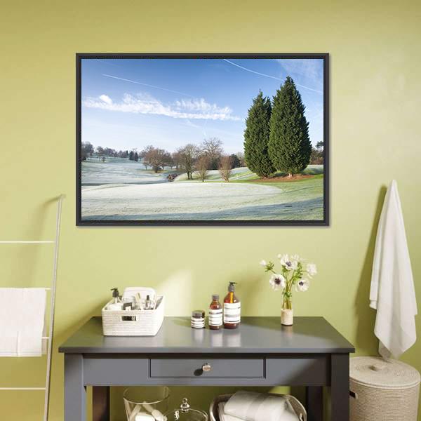 Golf Course Drapped In Winter Canvas Wall Art-1 Piece-Floating Frame-24" x 16"-Tiaracle