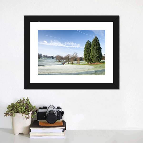 Golf Course Drapped In Winter Canvas Wall Art-1 Piece-Framed Print-20" x 16"-Tiaracle