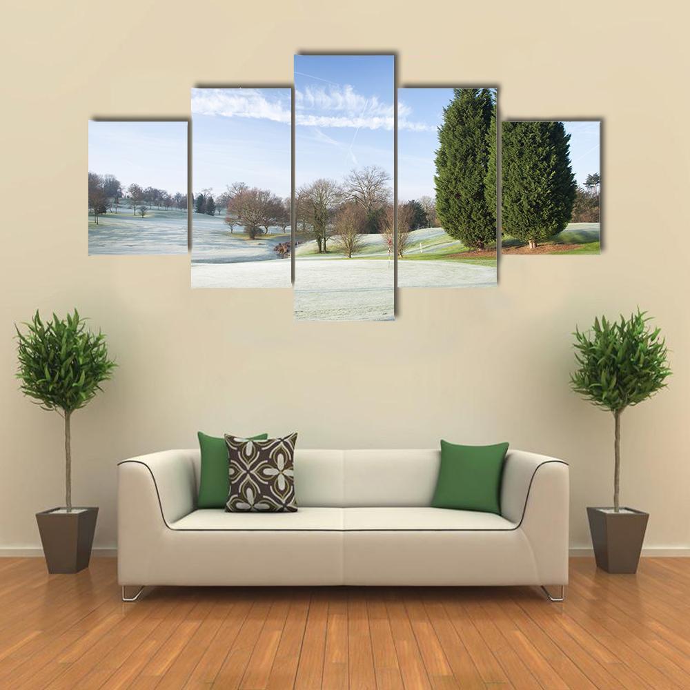 Golf Course Drapped In Winter Canvas Wall Art-5 Star-Gallery Wrap-62" x 32"-Tiaracle