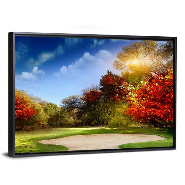 Golf Course In Autumn Canvas Wall Art-3 Horizontal-Gallery Wrap-25" x 16"-Tiaracle