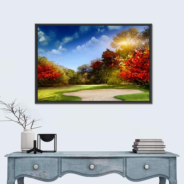 Golf Course In Autumn Canvas Wall Art-3 Horizontal-Gallery Wrap-25" x 16"-Tiaracle