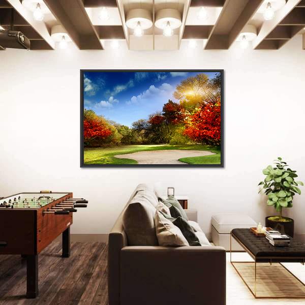 Golf Course In Autumn Canvas Wall Art-3 Horizontal-Gallery Wrap-25" x 16"-Tiaracle