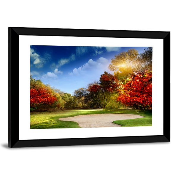 Golf Course In Autumn Canvas Wall Art-3 Horizontal-Gallery Wrap-25" x 16"-Tiaracle