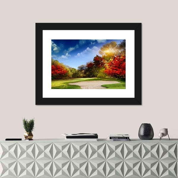 Golf Course In Autumn Canvas Wall Art-3 Horizontal-Gallery Wrap-25" x 16"-Tiaracle