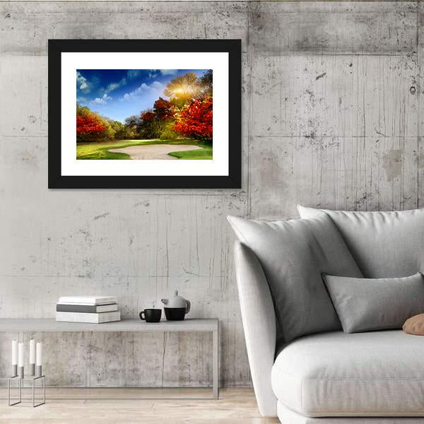 Golf Course In Autumn Canvas Wall Art-3 Horizontal-Gallery Wrap-25" x 16"-Tiaracle