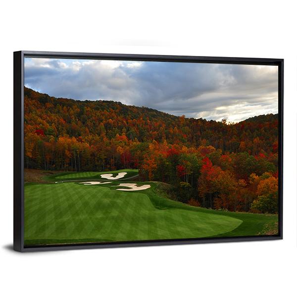 Golf Course In Mountains Canvas Wall Art-3 Horizontal-Gallery Wrap-25" x 16"-Tiaracle